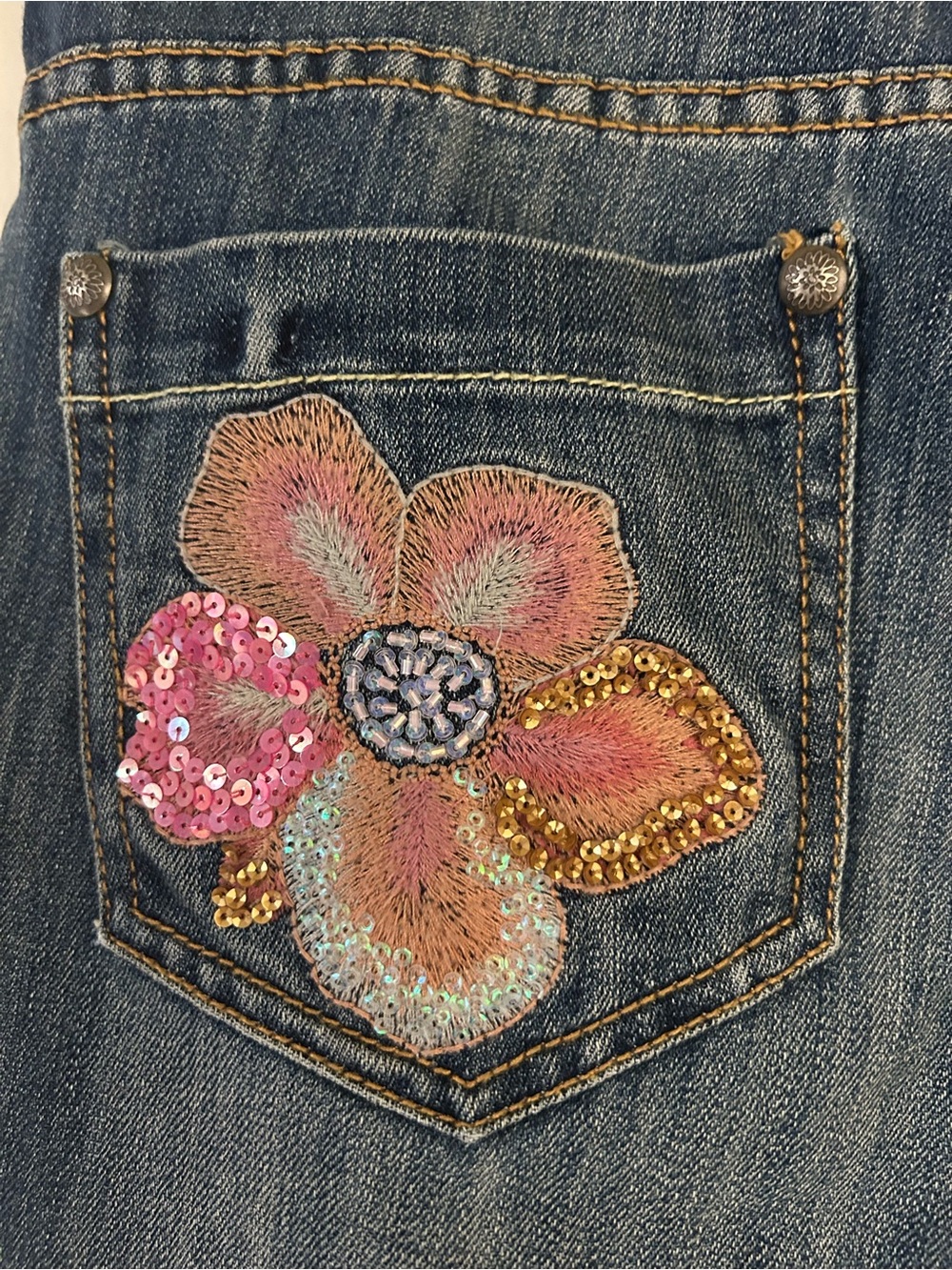 Cache Blue Denim Boot Cut Jeans with Floral Sequin Embroidery - Picture 4 of 6